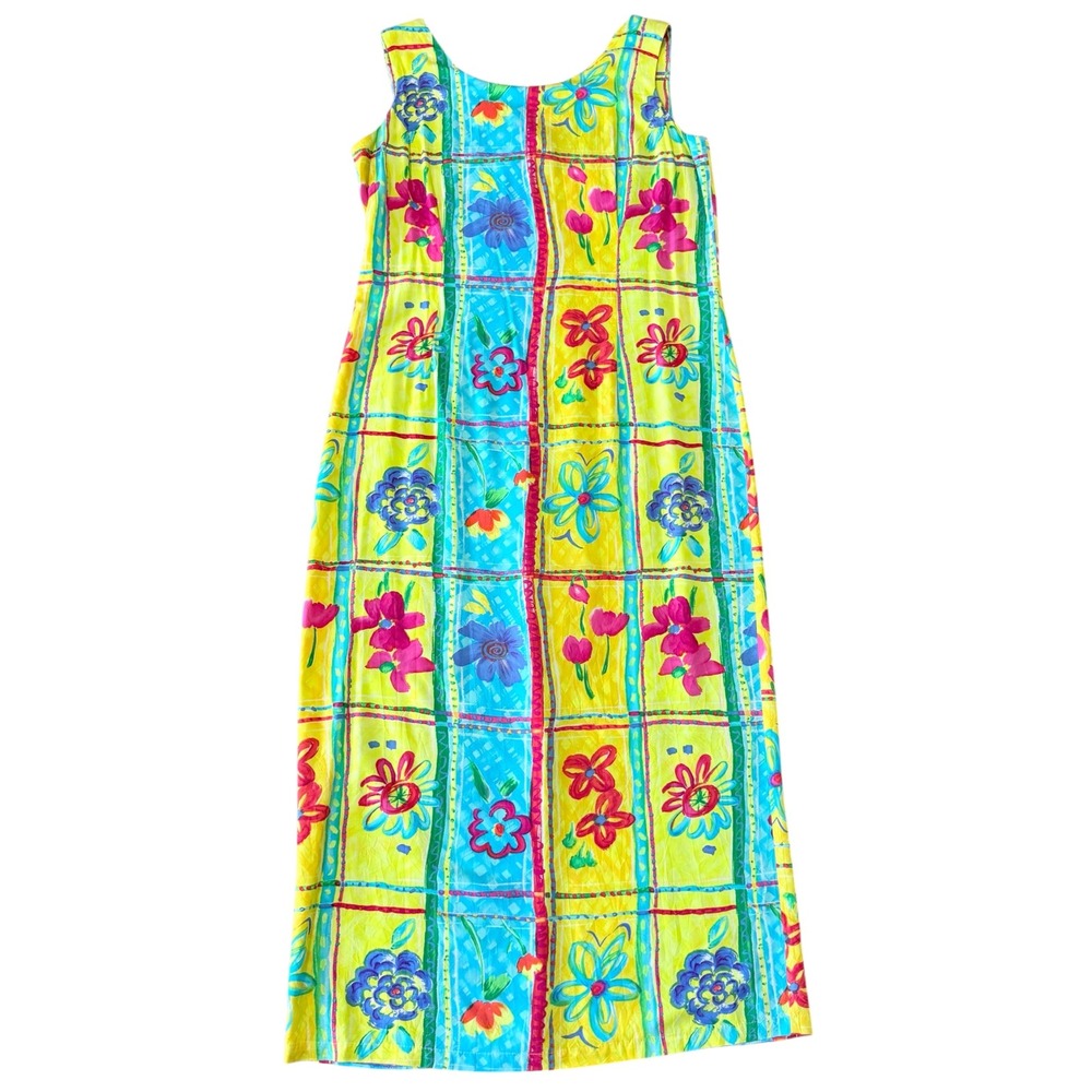 Xtreme Island Designs Hawaii Womens Floral Maxi Dress Yellow Blue Size: Medium